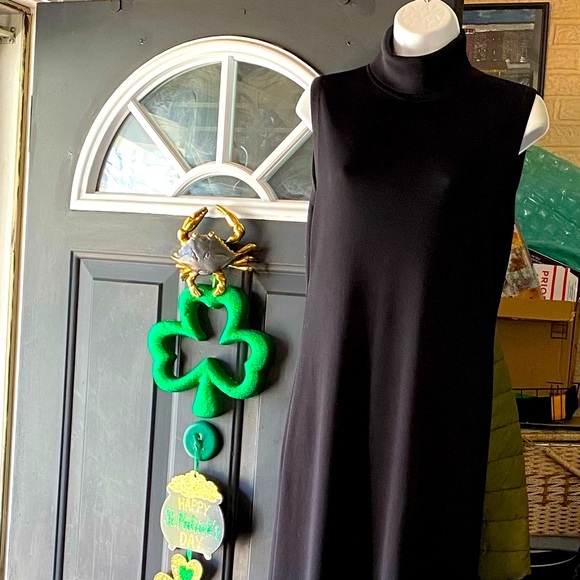 exclusively misook long black stretchy dress turtleneck sleeveless - Picture 2 of 4
